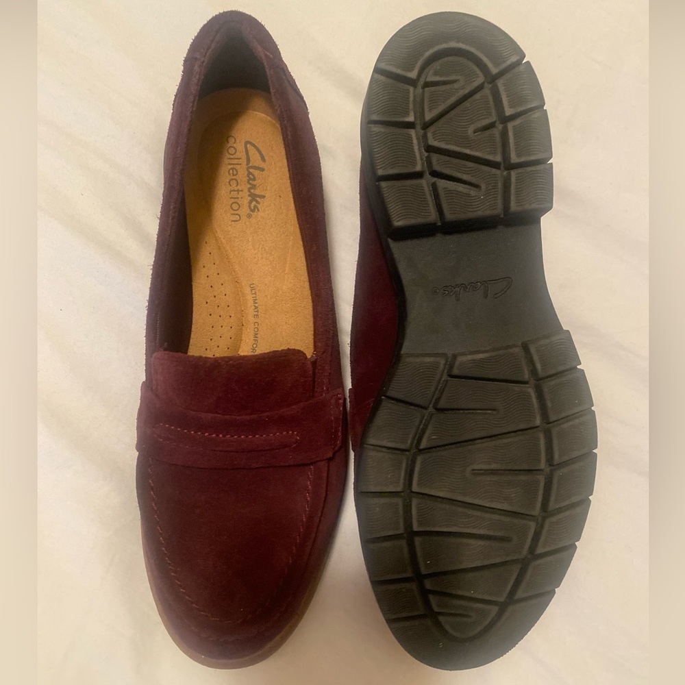 Clarks Collection Leather Loafers Westlynn Bay Maroon Sz 7.5 In Like New Cond